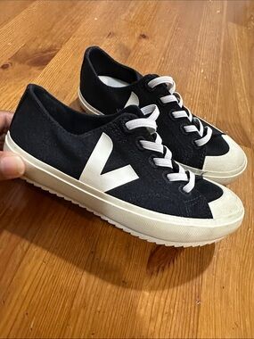 Veja Black Canvas Sneakers with White V and Cream Sole